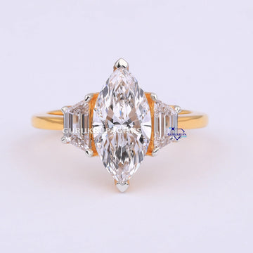 2.90 CT Marquise & Trapezoid Diamond Solitaire Ring For Women Gurukrupa-Gems