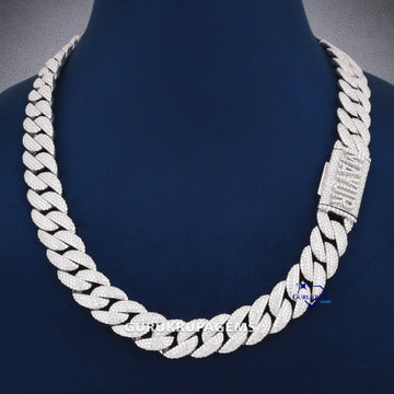 20 Inch 14mm Full White Miami Cuban Diamond Chain Gurukrupa-Gems