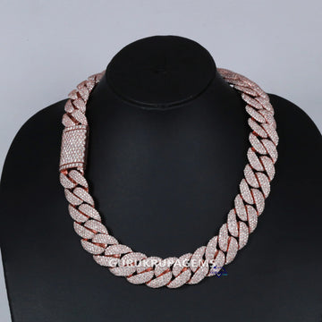 20 inch 20 mm classic studded cuban link 14 kt rose gold diamond chain for men with vvs clarity diamond Gurukrupa-Gems