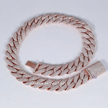 20 inch 20 mm classic studded cuban link 14 kt rose gold diamond chain for men with vvs clarity diamond Gurukrupa-Gems