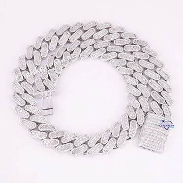 22 Inch 20 mm White Baguette and Round Cut Cuban Chain Gurukrupa-Gems