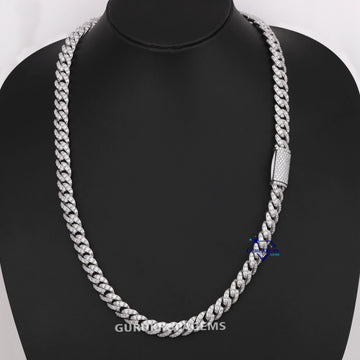 22 inch 8 mm sleek thinner cuban chain fully white custom made hiphop jewelry for men women Gurukrupa-Gems