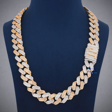 24 Inch 20 MM Two Tone Gold With Small Round And Baguette Cut Diamond Chain Gurukrupa-Gems