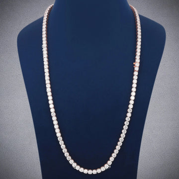 Rose Gold Diamond Tennis Chain 24 Inch 4mm Iced Out Necklace Gurukrupa-Gems