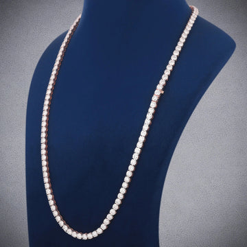 Rose Gold Diamond Tennis Chain 24 Inch 4mm Iced Out Necklace Gurukrupa-Gems