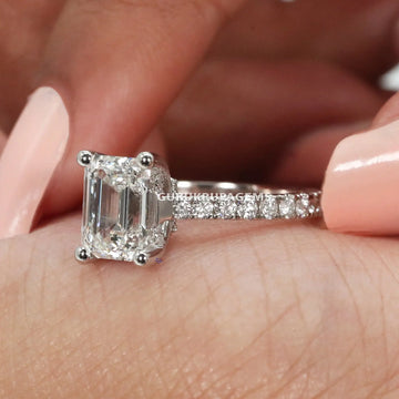 Amazingly formed 14 KT Emerald Cut Solitaire Diamond Ring For Engagement with VVS clarity Gurukrupa-Gems