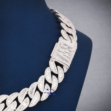 Baguette styled full white 20 inch 20mm diamond cuban chain Gurukrupa-Gems