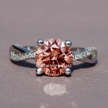 Classy 14 kt white gold lab grown diamond ring in pink treated color with vvs clarity diamonds for girls Gurukrupa-Gems