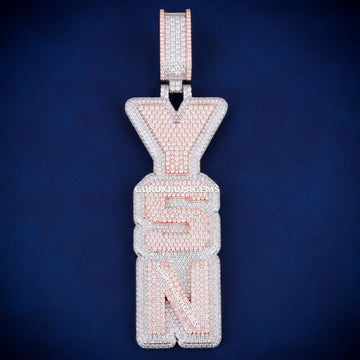 Custom Iced Out PA Initial Letter Pendant in Two Tone Rose Gold with Full Emerald Baguette & Round Diamonds for Unisex Gurukrupa-Gems