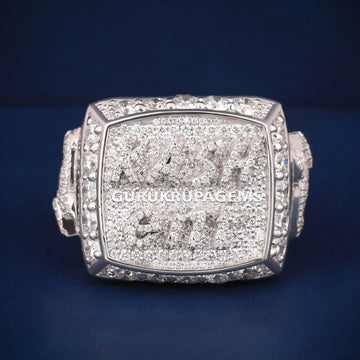 Fully Iced Out Chunky Square Diamond Ring in Rose & White Gold Drip Gurukrupa-Gems