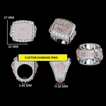 Fully Iced Out Chunky Square Diamond Ring in Rose & White Gold Drip Gurukrupa-Gems