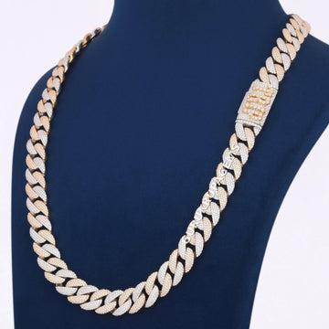 Custom Money Bag Design Letter Pendant with Fully Iced Out Two Tone Cuban Link Chain Necklace Gurukrupa-Gems