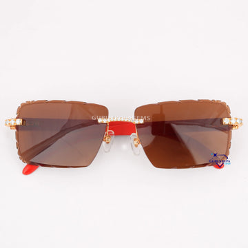 Custom made red temple brown glasses hip hop sunglasses Gurukrupa-Gems