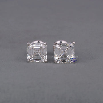 Daily wear trending beautiful asscher cut labgrown diamond earring made in 14kt white gold-Gurukrupa-Gems