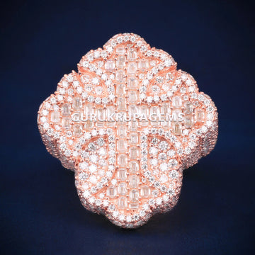Custom 14kt Rose Gold Cross Hip Hop Ring with Full VVS Diamond Iced Out Shine Gurukrupa-Gems