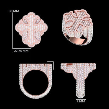 Custom 14kt Rose Gold Cross Hip Hop Ring with Full VVS Diamond Iced Out Shine Gurukrupa-Gems
