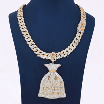 Two Tone Custom Name Pendant Chain with Rose and White Gold Iced Out Cuban Necklace Gurukrupa-Gems