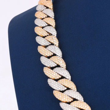 Two Tone Custom Name Pendant Chain with Rose and White Gold Iced Out Cuban Necklace Gurukrupa-Gems