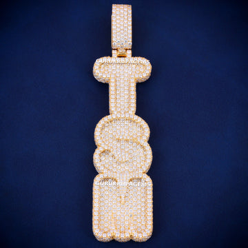 Fully Iced Out Customized Vertical Initial Letter Pendant Silver & Rose Gold Two Tone YSN Pendant Necklace Gurukrupa-Gems