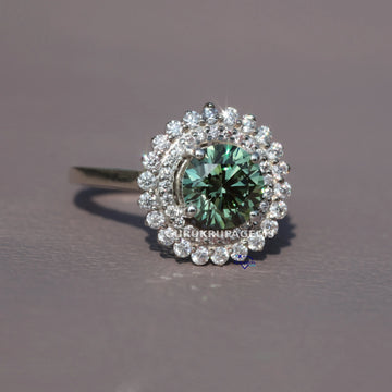 Green treated 14 kt lab grown solitaire diamond ring for women with VVS clarity diamonds Gurukrupa-Gems
