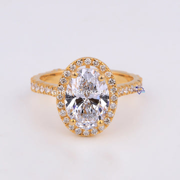 Halo set oval cut lab diamonds solitaire ring in 14 kt yellow gold vvs clarity diamonds Gurukrupa-Gems