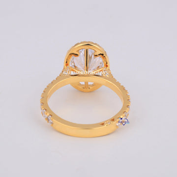 Halo set oval cut lab diamonds solitaire ring in 14 kt yellow gold vvs clarity diamonds Gurukrupa-Gems