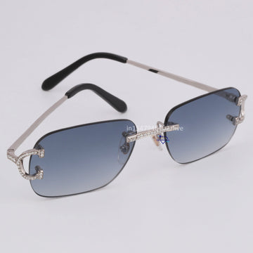 Hot sale diamond sunglasses for men women in greyish blue color tone lenses for impeccable look-Gurukrupa-Gems