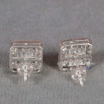 Illuminating Your Beauty with graceful round and baguette cut diamond studded earring in 14 kt white gold for women wore at any occasion-Gurukrupa-Gems