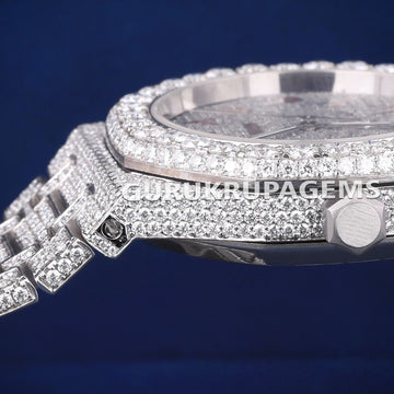 Luxury Silver Diamond Iced Out White Watches for Men and Women with Fully Sparkle Shine Gurukrupa-Gems