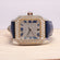 Moissanite diamond watch boasts a stylish design with blue leather strap and Roman numerals, Crafting a chic and fashionable timepiece