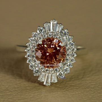 Round And Tapered Baguette Cut Womens Lab Diamond Ring in 14 kt white gold Gurukrupa-Gems