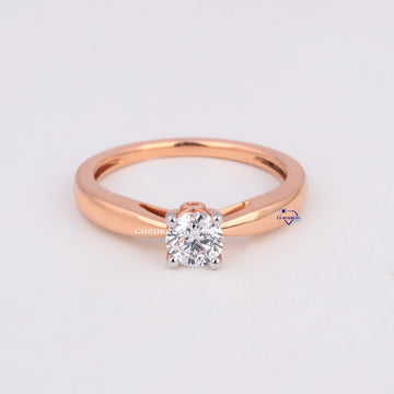 Round cut 14 kt rose gold lab diamond solitaire ring with VVS clarity wedding engagement gift Gurukrupa-Gems