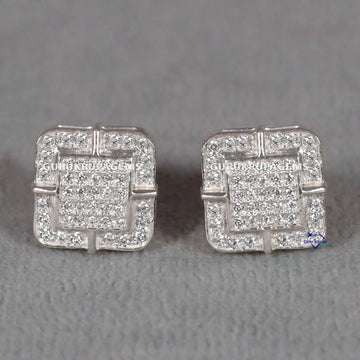 Square shape diamond studded 14 kt white gold diamond earring for engagement for regular wear Gurukrupa-Gems