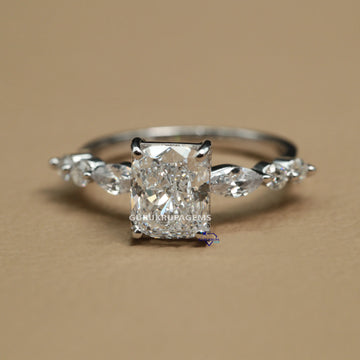 Stunning 14kt white gold ring with VVS clarity labgrown cushion and marquise cut diamond ring Gurukrupa-Gems
