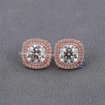 Stylish 14kt rose gold earring with cushion and round cut labgrown diamond trending party wear design Gurukrupa-Gems