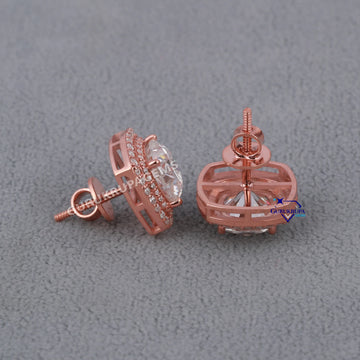 Stylish 14kt rose gold earring with cushion and round cut labgrown diamond trending party wear design Gurukrupa-Gems