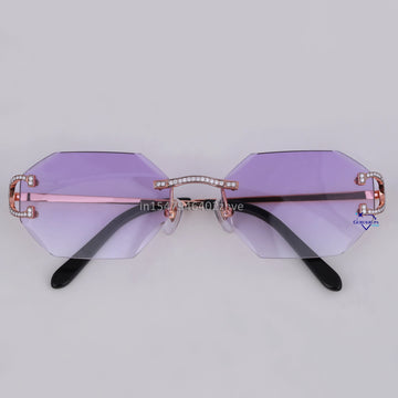 Stylish hexagon shaped purple shade diamond glasses for unisex Gurukrupa-Gems