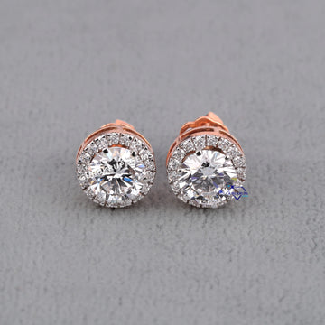 Womens halo setting diamond earrings for casual wear round cut diamond earrings vvs clarity Gurukrupa-Gems
