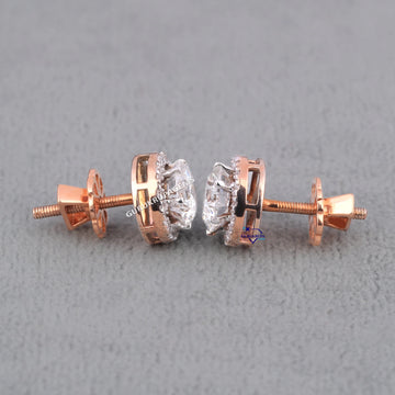 Womens halo setting diamond earrings for casual wear round cut diamond earrings vvs clarity Gurukrupa-Gems
