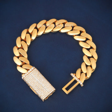 13 mm Yellow cuban bracelet custom made lock vvs diamond Gurukrupa-Gems