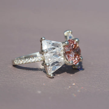 14 kt white gold Solitaire Lab Created Diamond Ring For Women With 2 TCW Round And Tapered Baguette Cut Gurukrupa-Gems