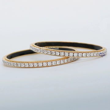 14 kt yellow gold lab grown round brilliant cut stylish diamond Bangles for Everyday Elegance - Gurukrupa-Gems
