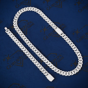 14K White Gold Diamond Cuban Link Miami Chain and Bracelet Combo Set Iced Out Drip Collection Gurukrupa-Gems