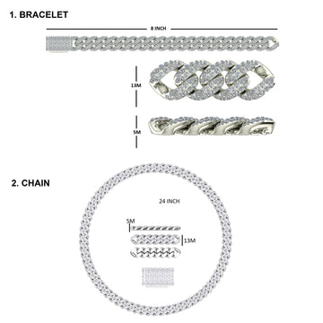 14K White Gold Diamond Cuban Link Miami Chain and Bracelet Combo Set Iced Out Drip Collection Gurukrupa-Gems