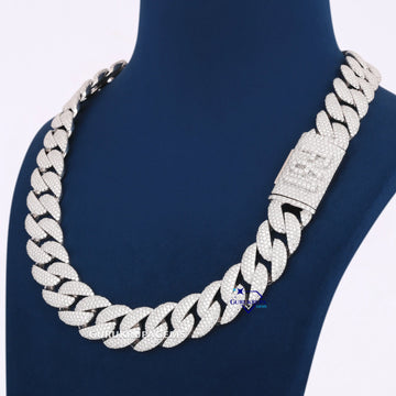 14K White Gold Iced Out Custom House Medallion Pendant with Lab Diamonds on Miami Cuban Chain Gurukrupa-Gems
