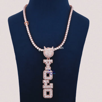 14KT Rose Gold Tennis Chain With Pendant Custom Design Lab Diamond Gurukrupa-Gems