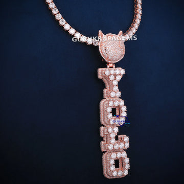 14KT Rose Gold Tennis Chain With Pendant Custom Design Lab Diamond Gurukrupa-Gems