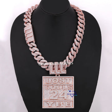 14KT Rose Gold With Round Cut Lab Diamond Chain With Pendant Gurukrupa-Gems