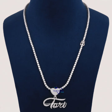 14KT White Gold Tiny Pendant With Tennis Chain Gurukrupa-Gems