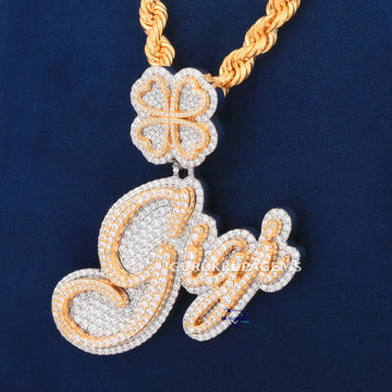 14KT Yellow Gold Rope Chain With Pendant Small Round Cut Lab Diamond Gurukrupa-Gems